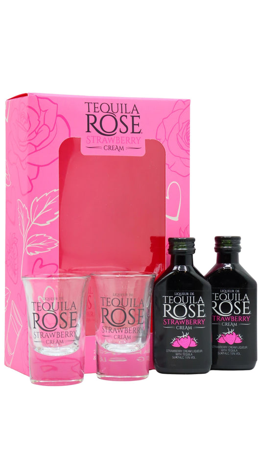 Tequila Rose - Strawberry Cream Liqueur 5cl x 2 15% ABV Miniatures & Shot Glasses Gift Pack