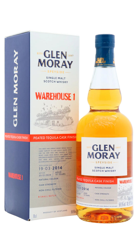 Glen Moray - Warehouse 1 Peated Tequila Finish Cask Strength Speyside Single Malt Scotch 2014 Whisky 70cl 58.5% ABV0