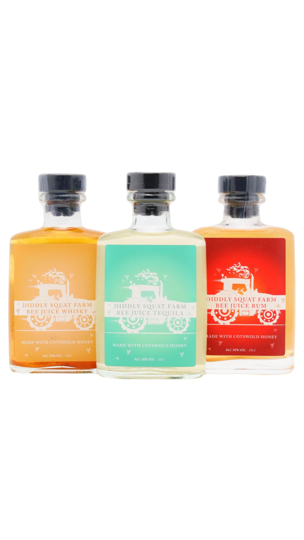 Diddly Squat Farm - Bee Juice Whisky- Rum & Tequila Spirit 20cl x 3 30% ABV (Jeremy Clarkson)- Bundle